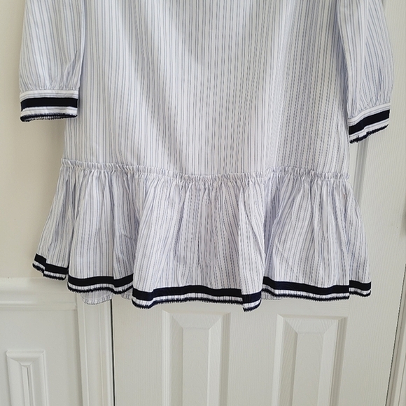 Tuckernuck Ruffle Neck Tiered Mini Dress Chic Striped Shirtdress Tunic Resort - Picture 10 of 15